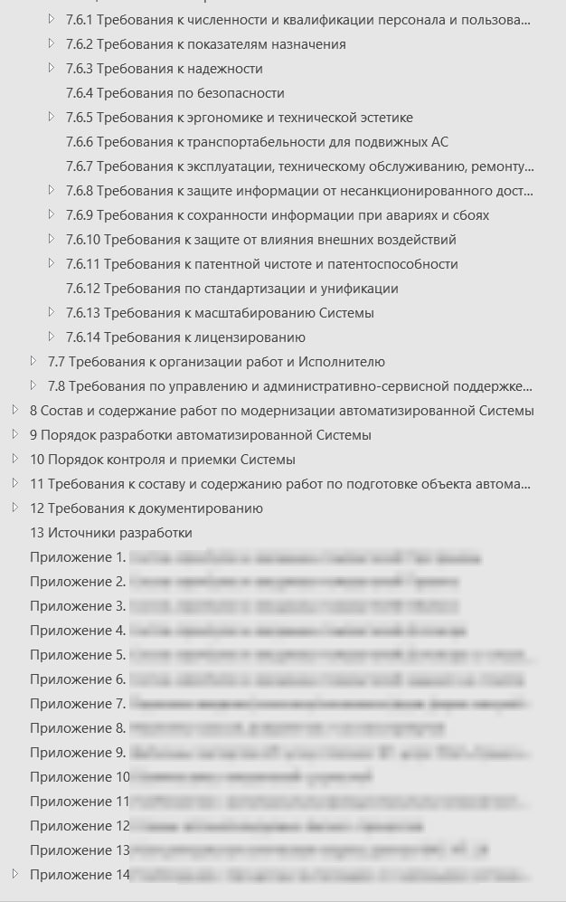 Разделы технического задания на 400+ страниц. Второй раздел