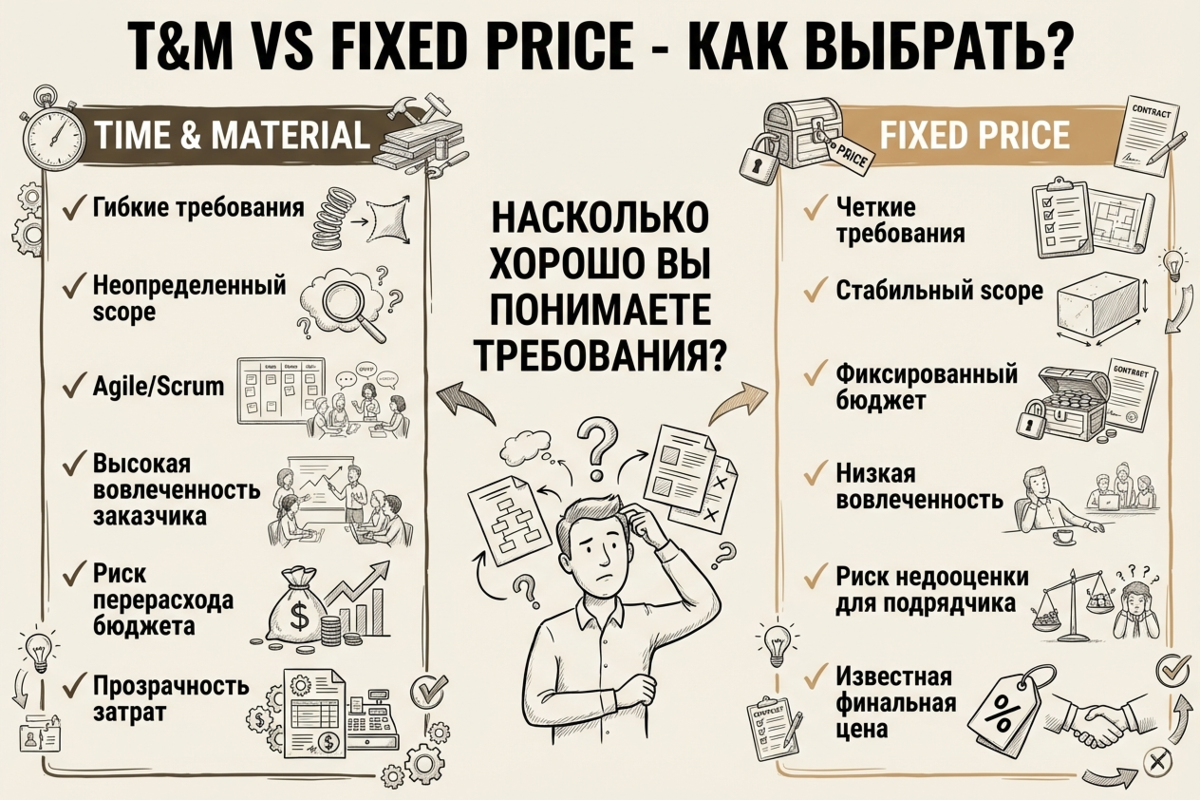 Сравнение T&M и Fixed Price контрактов - ключевые различия и когда использовать каждый тип